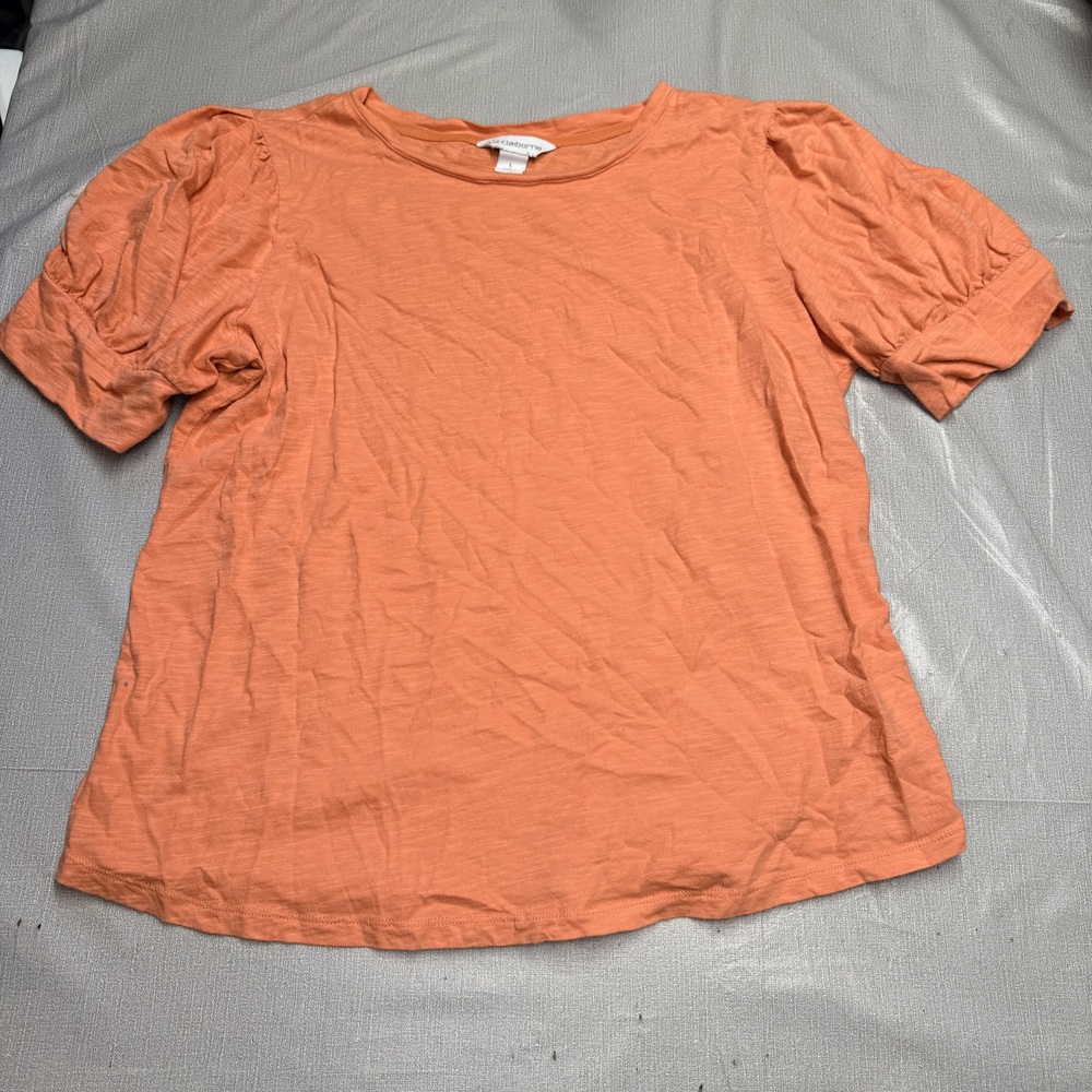 Liz Claiborne Womens Large Orange Puff Sleeve Top Casual